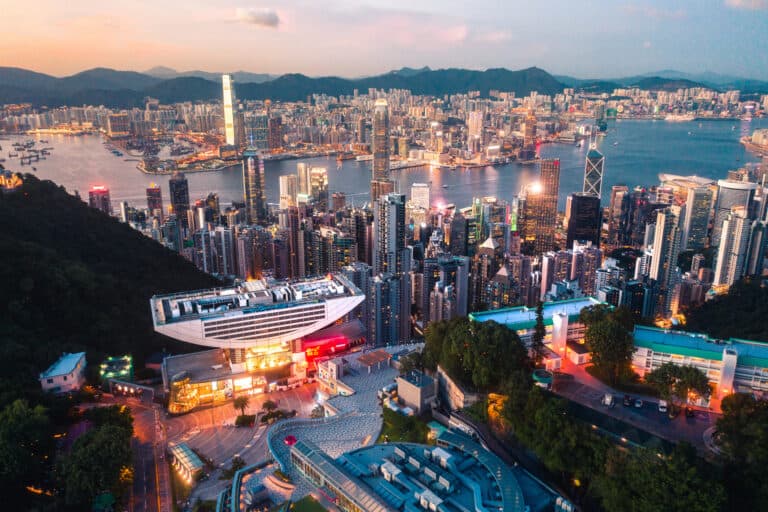 Hong Kong harbour skyline at night
